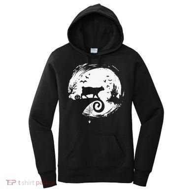 Manx Cat Halloween Costume Moon Silhouette Creepy Horror Women's Hoodie