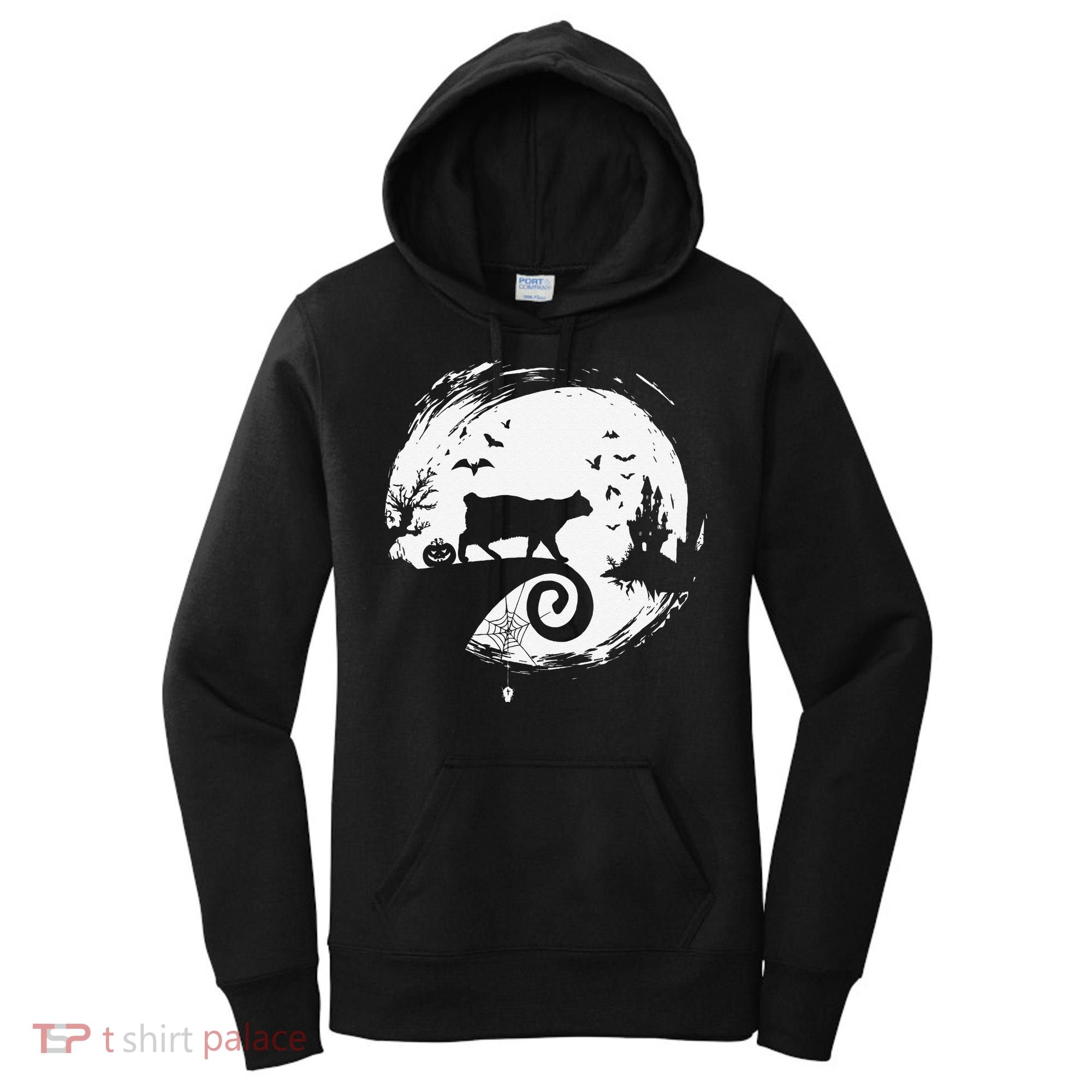 Manx Cat Halloween Costume Moon Silhouette Creepy Horror Women's Hoodie