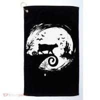 Manx Cat Halloween Costume Moon Silhouette Creepy Horror Golf Towel thumb 0