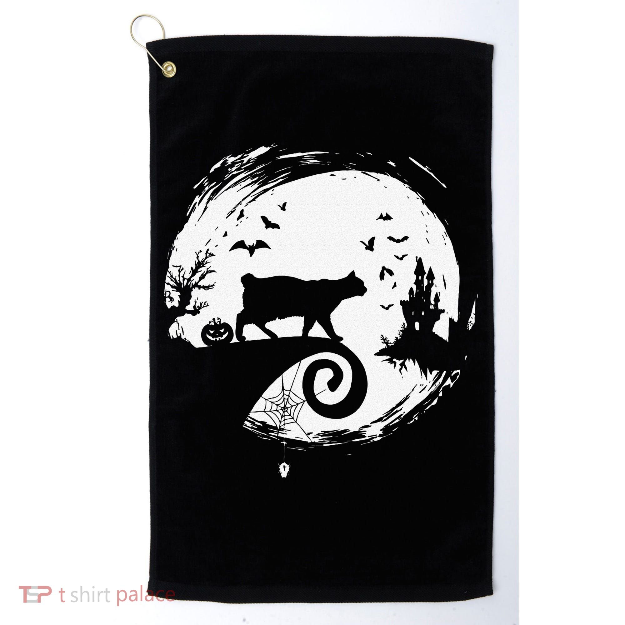 Manx Cat Halloween Costume Moon Silhouette Creepy Horror Golf Towel