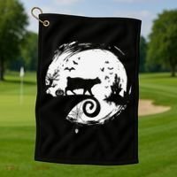 Manx Cat Halloween Costume Moon Silhouette Creepy Horror Golf Towel thumb 1