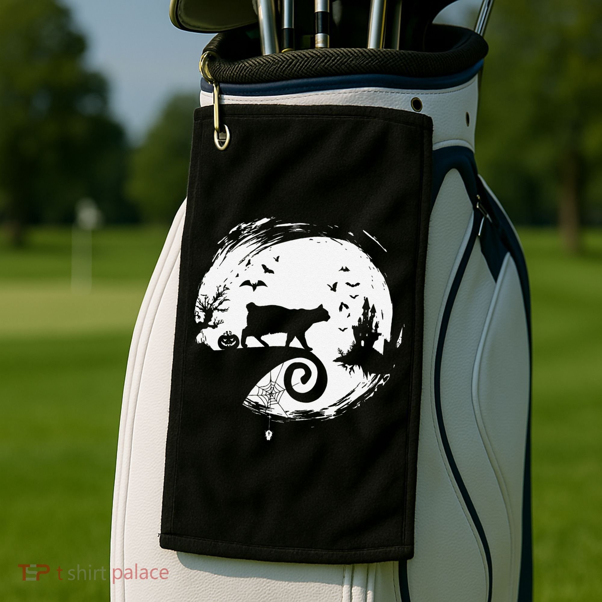 Manx Cat Halloween Costume Moon Silhouette Creepy Horror Golf Towel