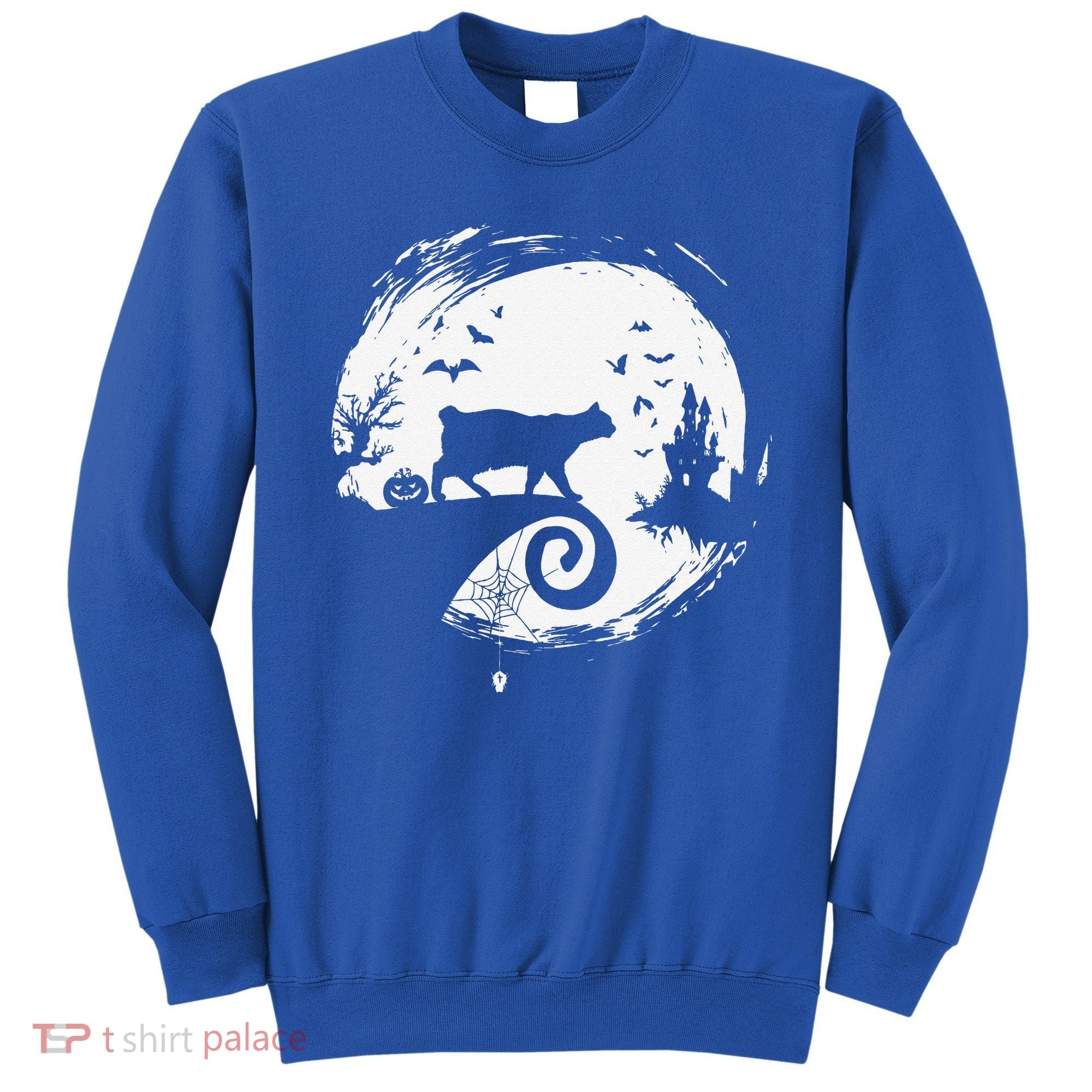 Manx Cat Halloween Costume Moon Silhouette Creepy Horror Sweatshirt