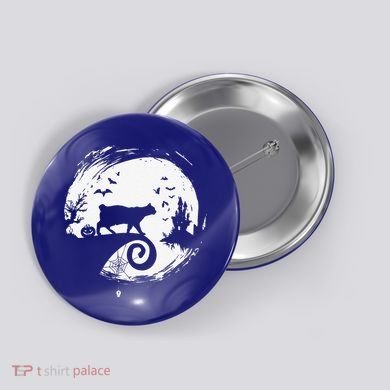 Manx Cat Halloween Costume Moon Silhouette Creepy Horror Button