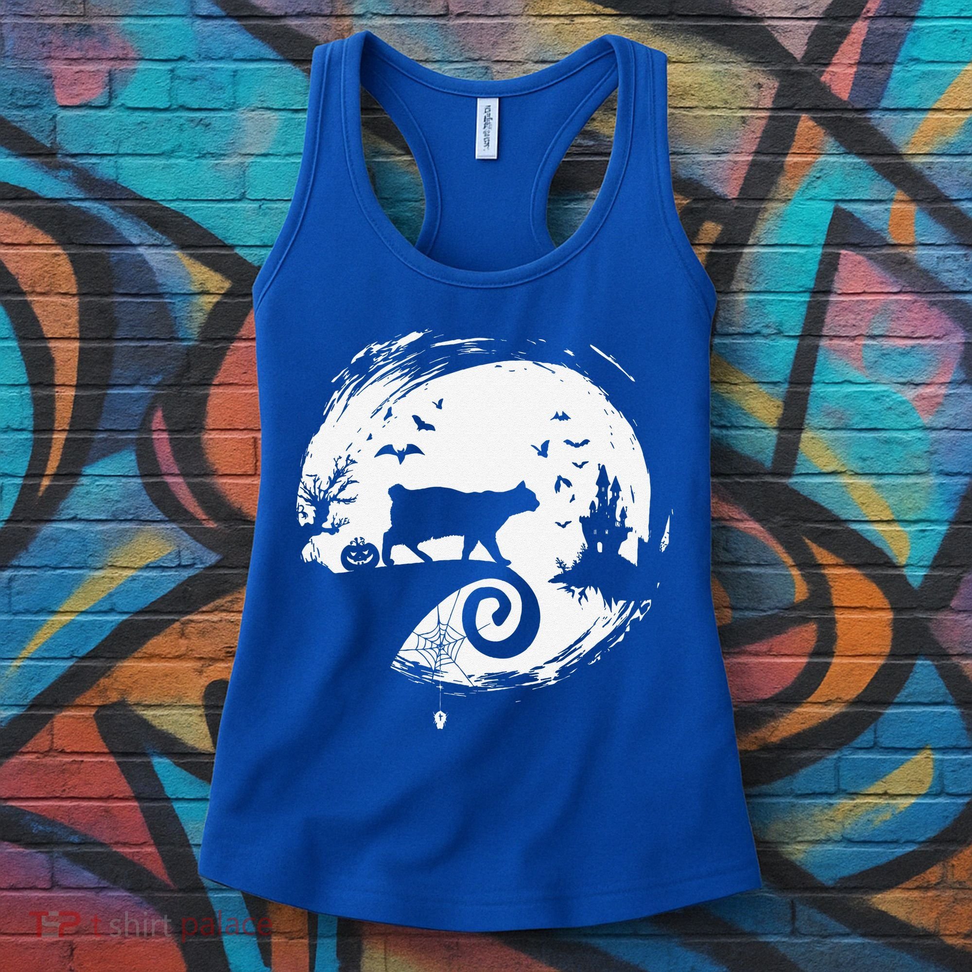 Manx Cat Halloween Costume Moon Silhouette Creepy Horror Women's Tank Top