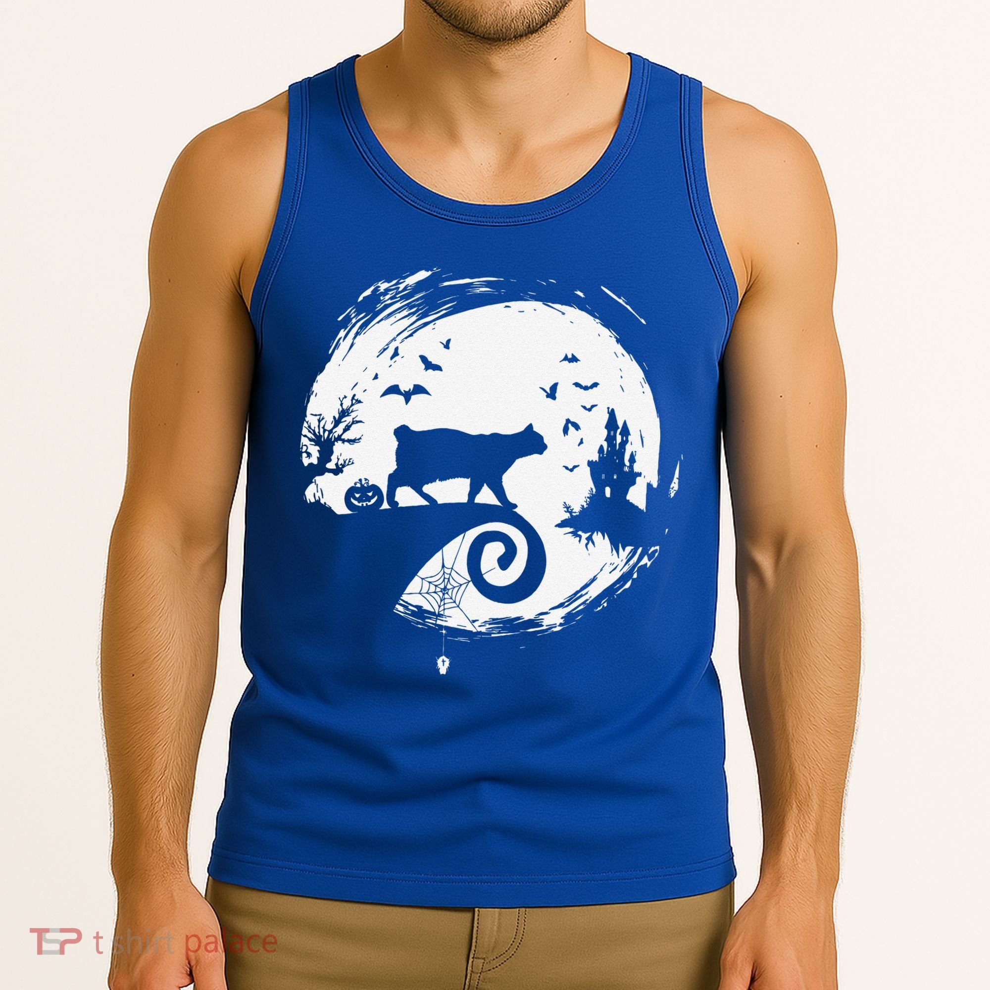 Manx Cat Halloween Costume Moon Silhouette Creepy Horror Tank Top