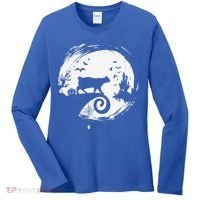Manx Cat Halloween Costume Moon Silhouette Creepy Horror Women's Long Sleeve Shirt thumb 0