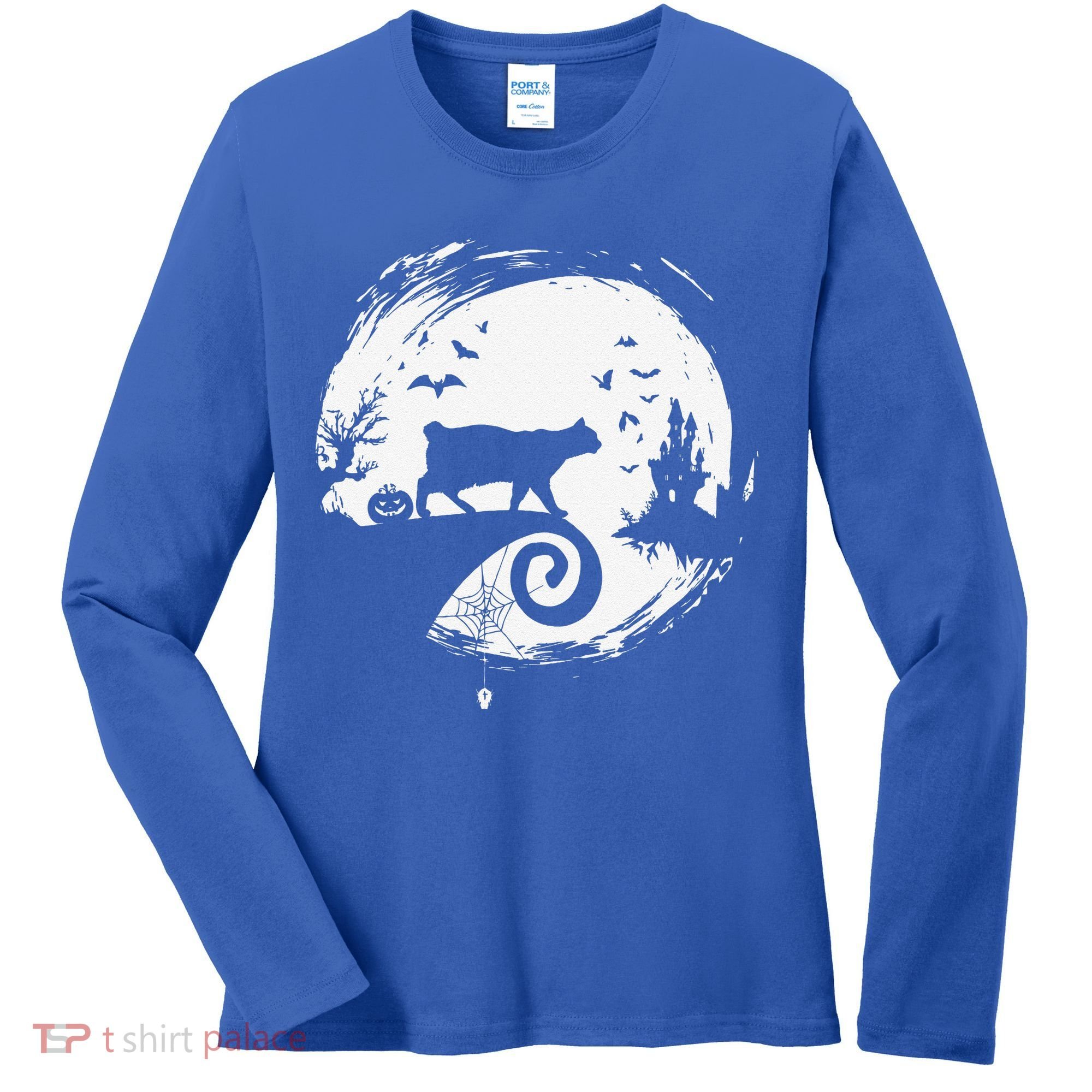 Manx Cat Halloween Costume Moon Silhouette Creepy Horror Women's Long Sleeve Shirt