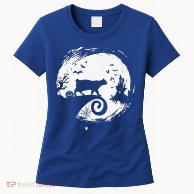 Manx Cat Halloween Costume Moon Silhouette Creepy Horror Women's T-Shirt