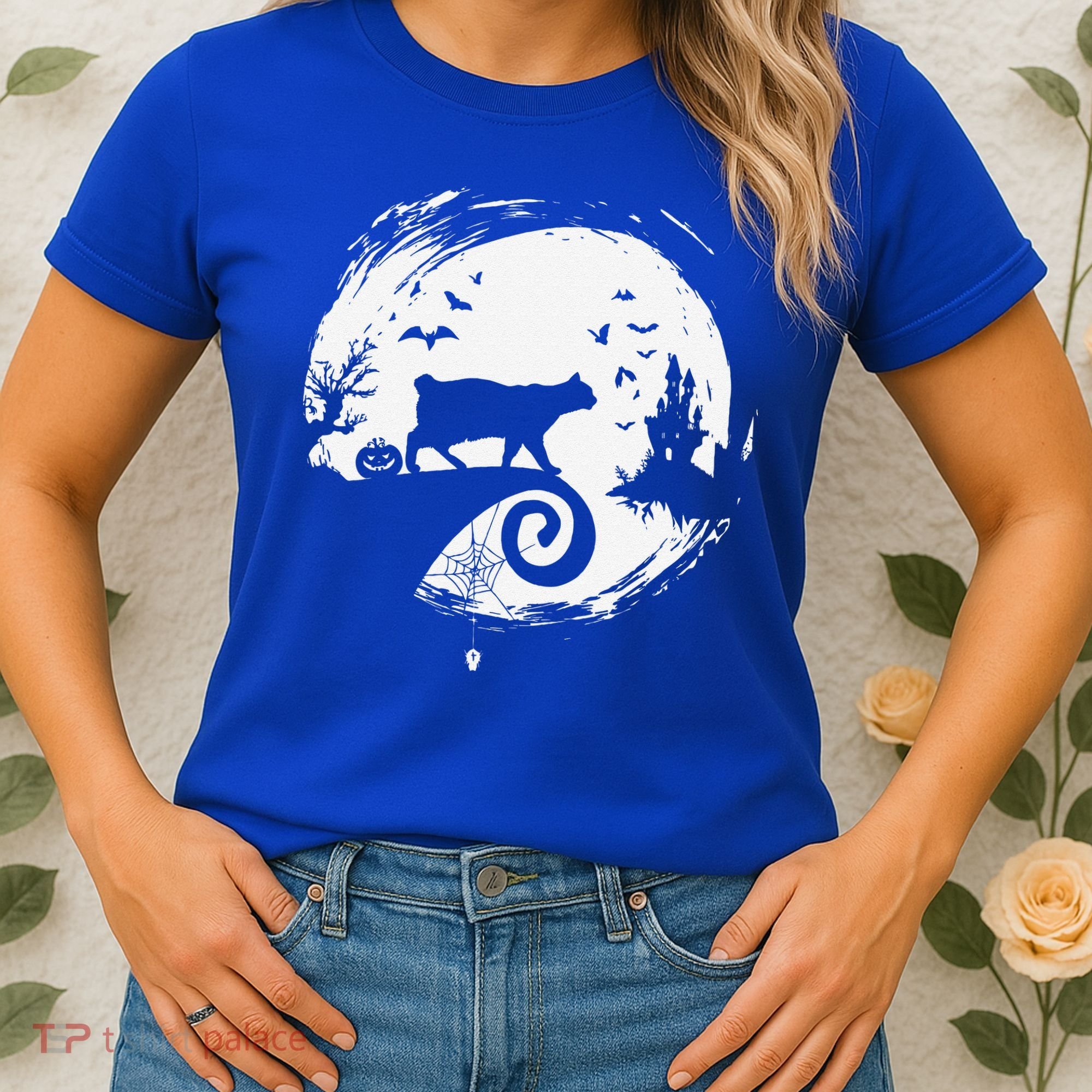 Manx Cat Halloween Costume Moon Silhouette Creepy Horror Women's T-Shirt