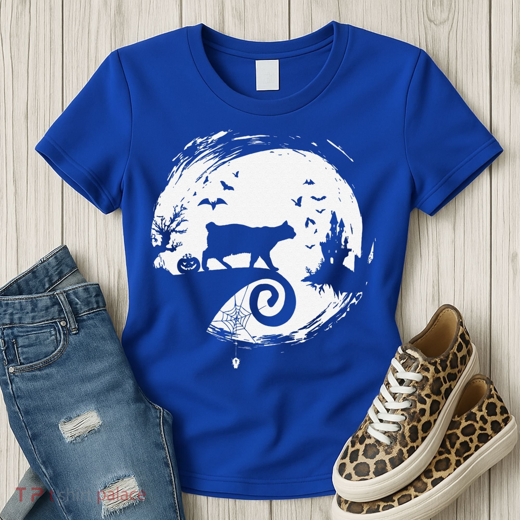 Manx Cat Halloween Costume Moon Silhouette Creepy Horror Women's T-Shirt