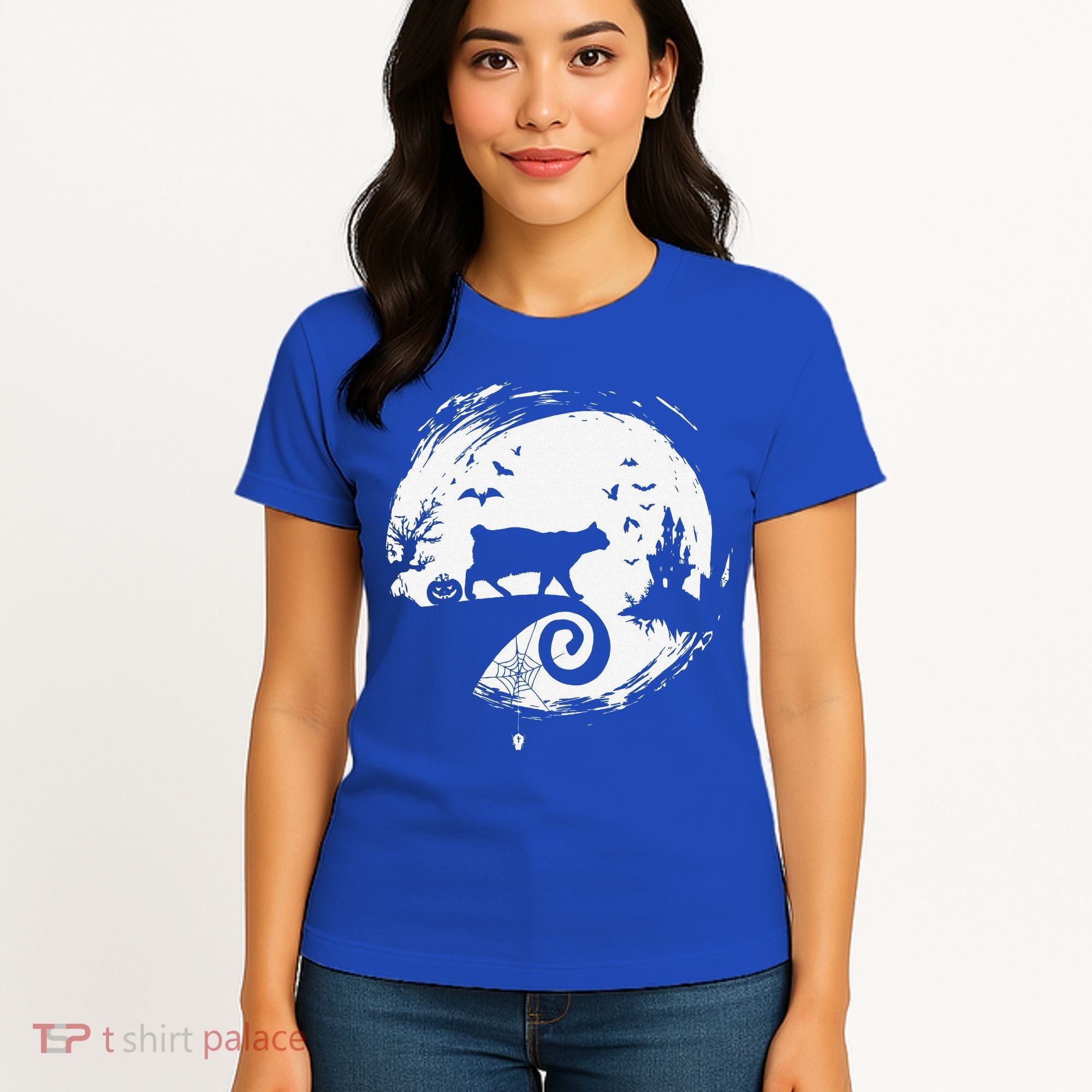 Manx Cat Halloween Costume Moon Silhouette Creepy Horror Women's T-Shirt