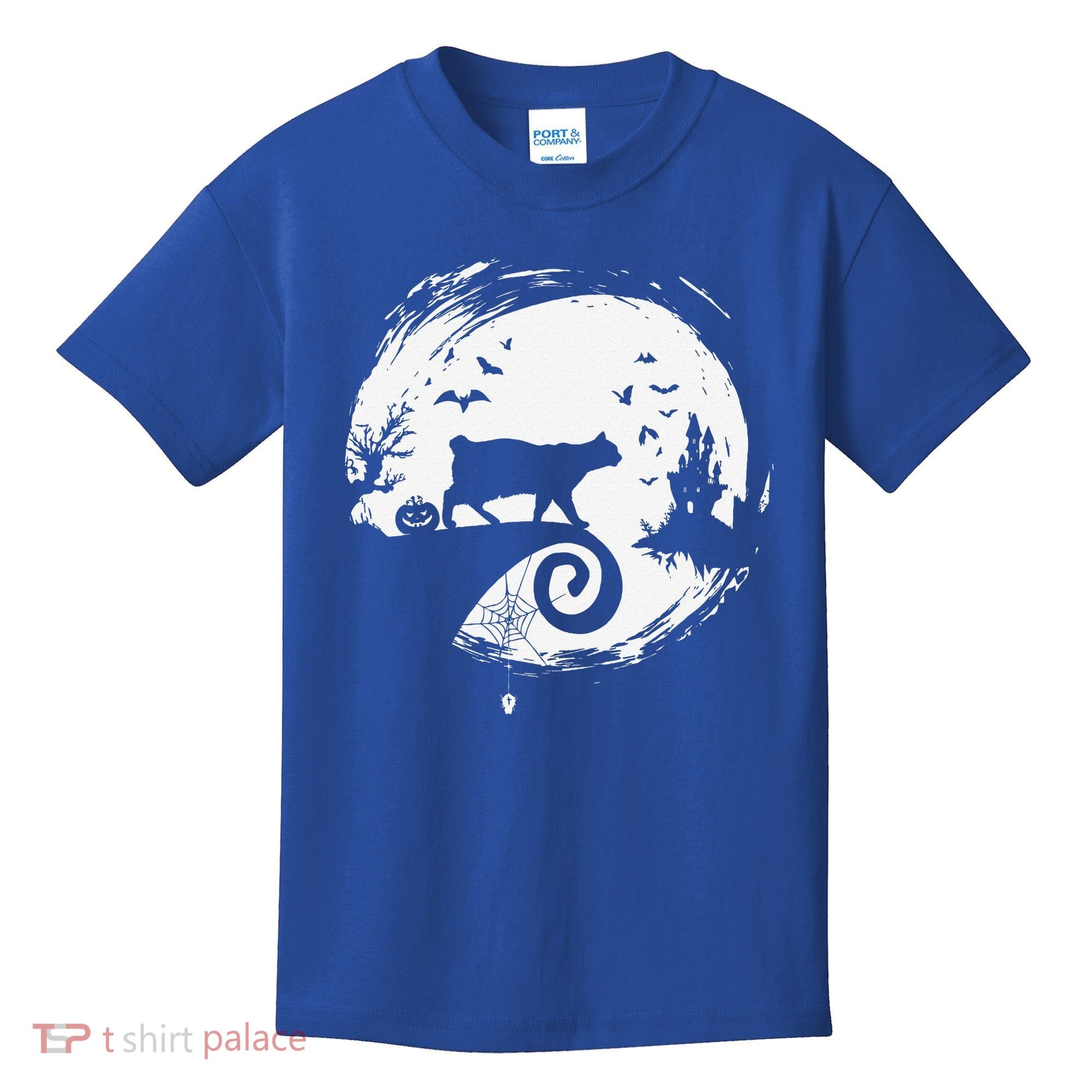 Manx Cat Halloween Costume Moon Silhouette Creepy Horror Kids T-Shirt