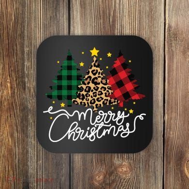 Merry Christmas Holiday Trees Coaster