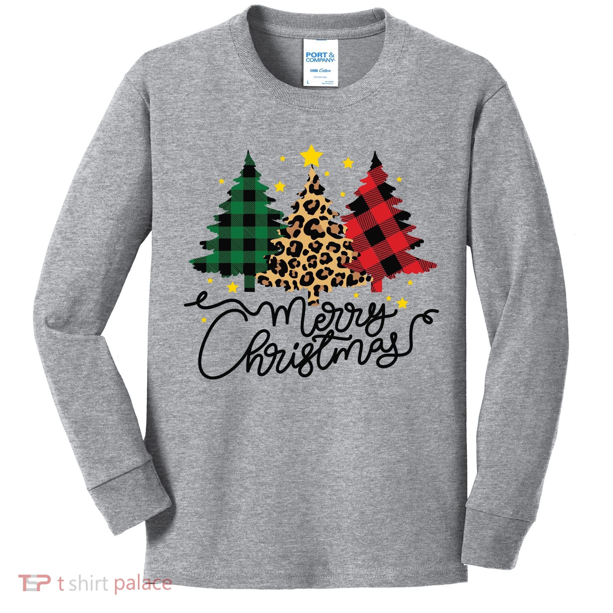 Merry Christmas Holiday Trees Kids Long Sleeve Shirt