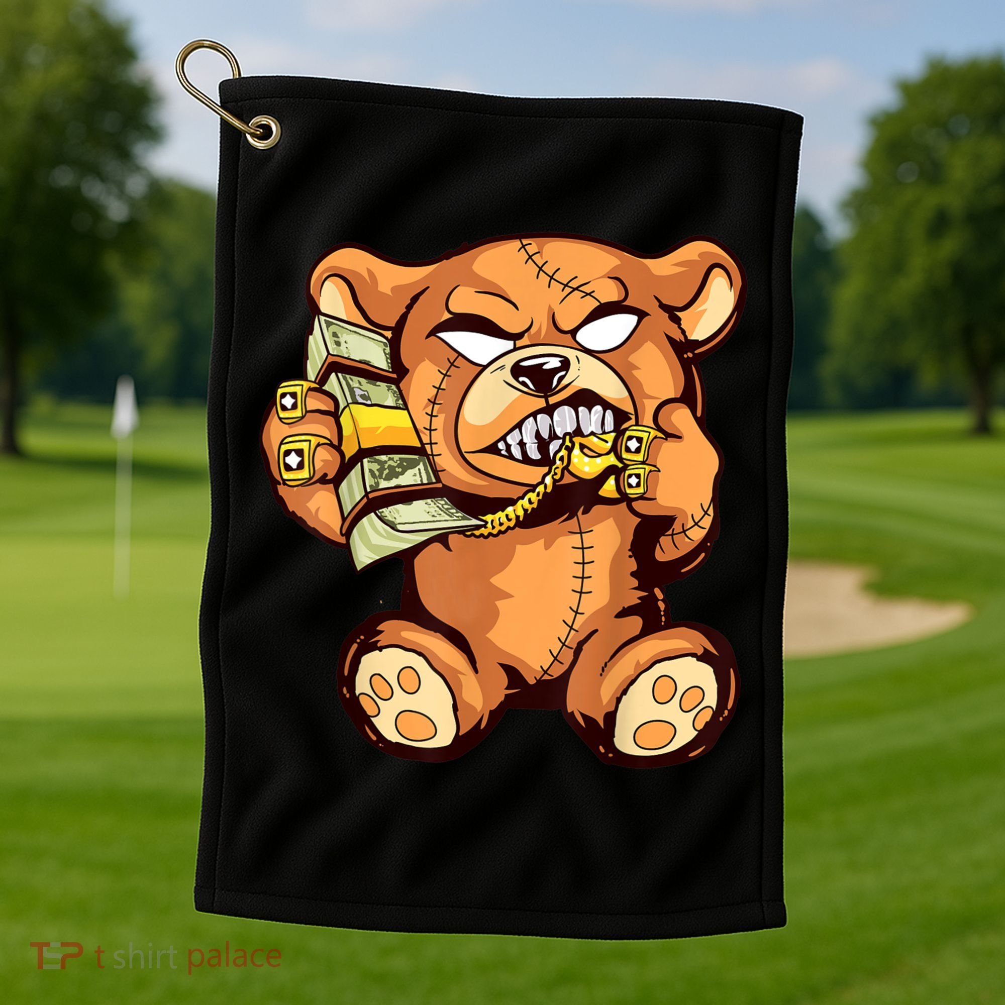 Money Calling Hip Hop Teddy Bear Gangster Rap Drip Swag Dope Golf Towel