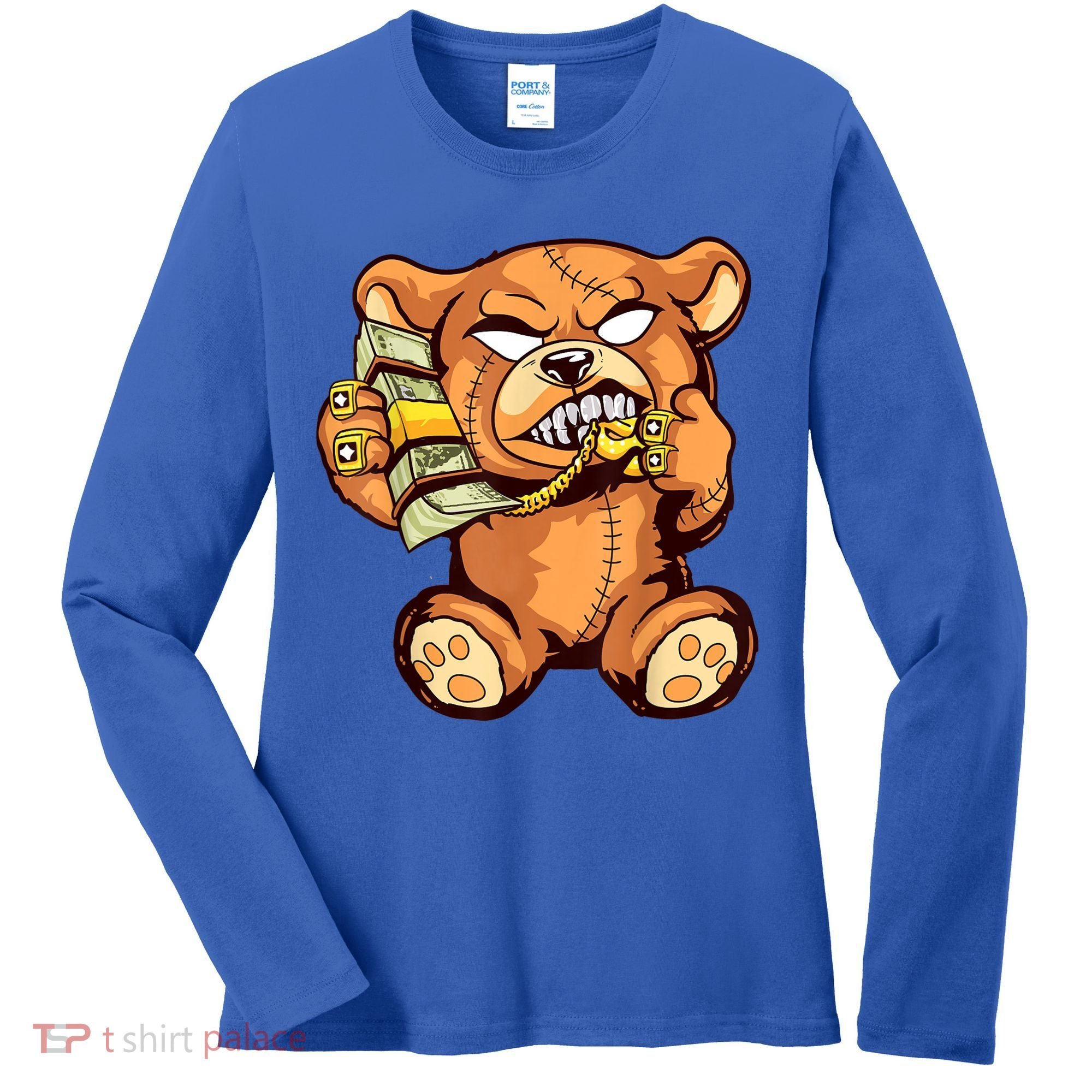 Money Calling Hip Hop Teddy Bear Gangster Rap Drip Swag Dope Women's Long Sleeve Shirt