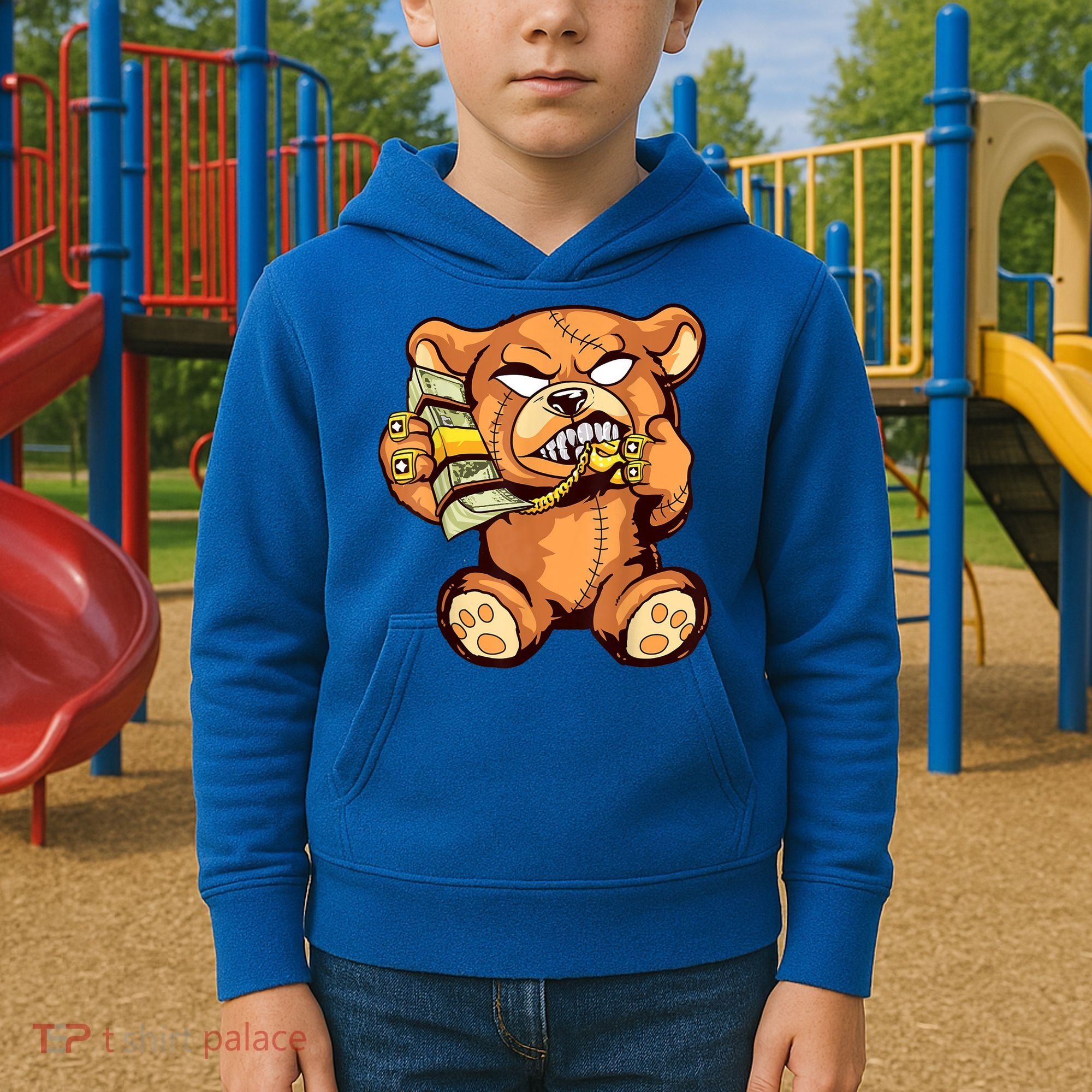 Money Calling Hip Hop Teddy Bear Gangster Rap Drip Swag Dope Kids Hoodie