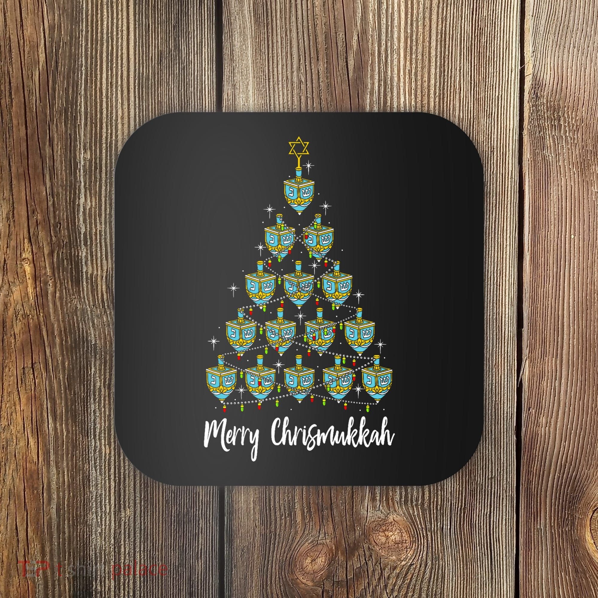 Merry Chrismukkah Hanukkah Dreidel Christmas Tree Chanukah Coaster