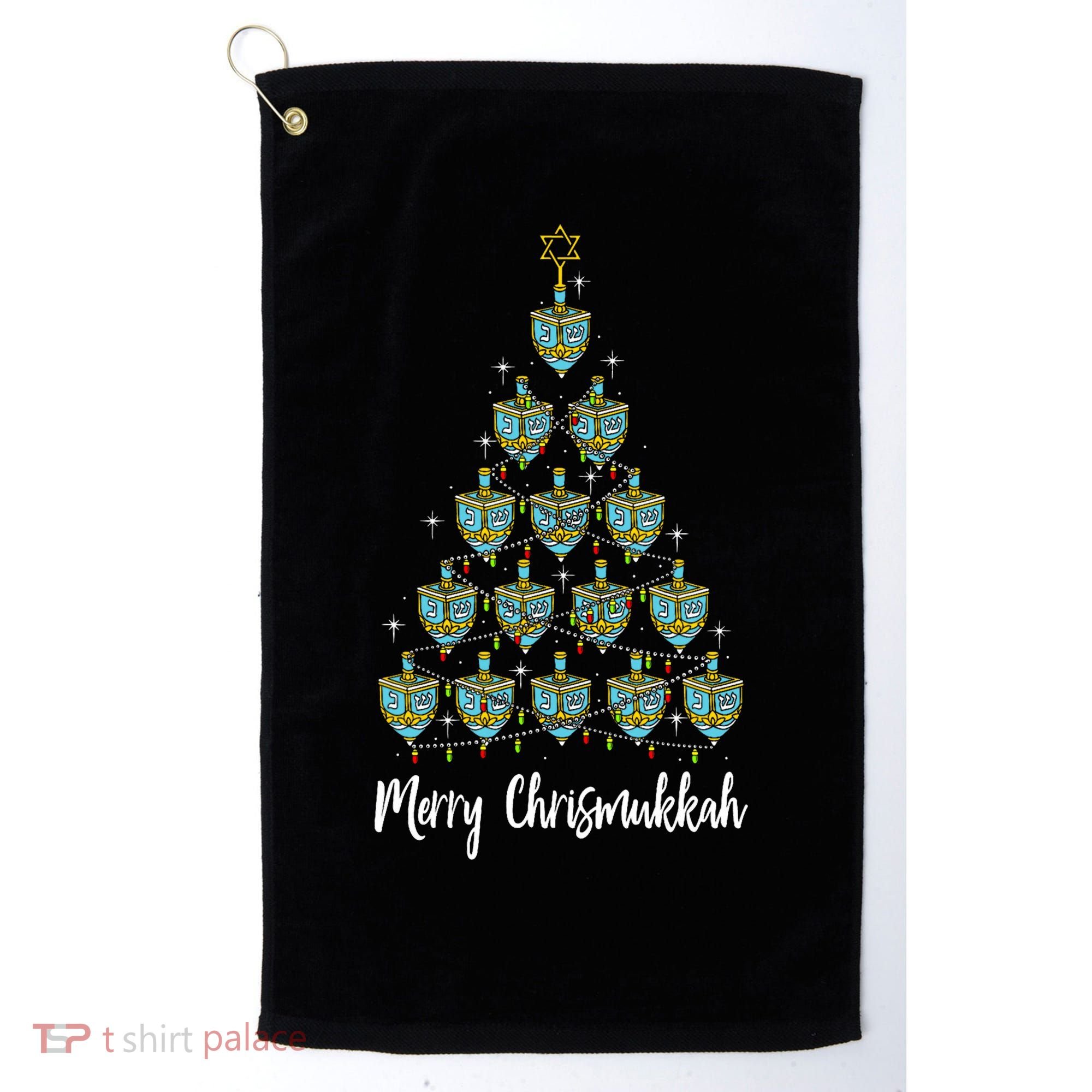 Merry Chrismukkah Hanukkah Dreidel Christmas Tree Chanukah Golf Towel