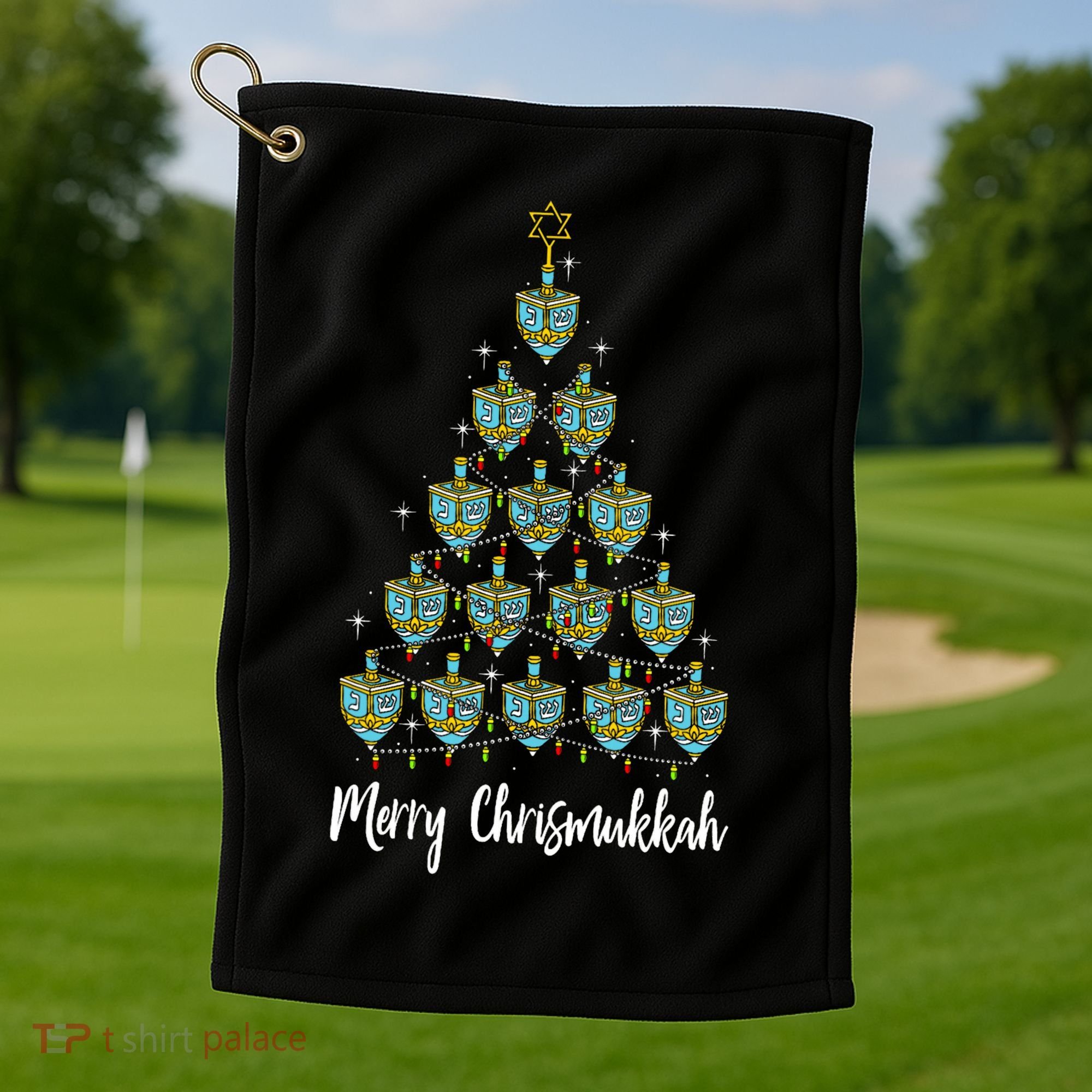 Merry Chrismukkah Hanukkah Dreidel Christmas Tree Chanukah Golf Towel