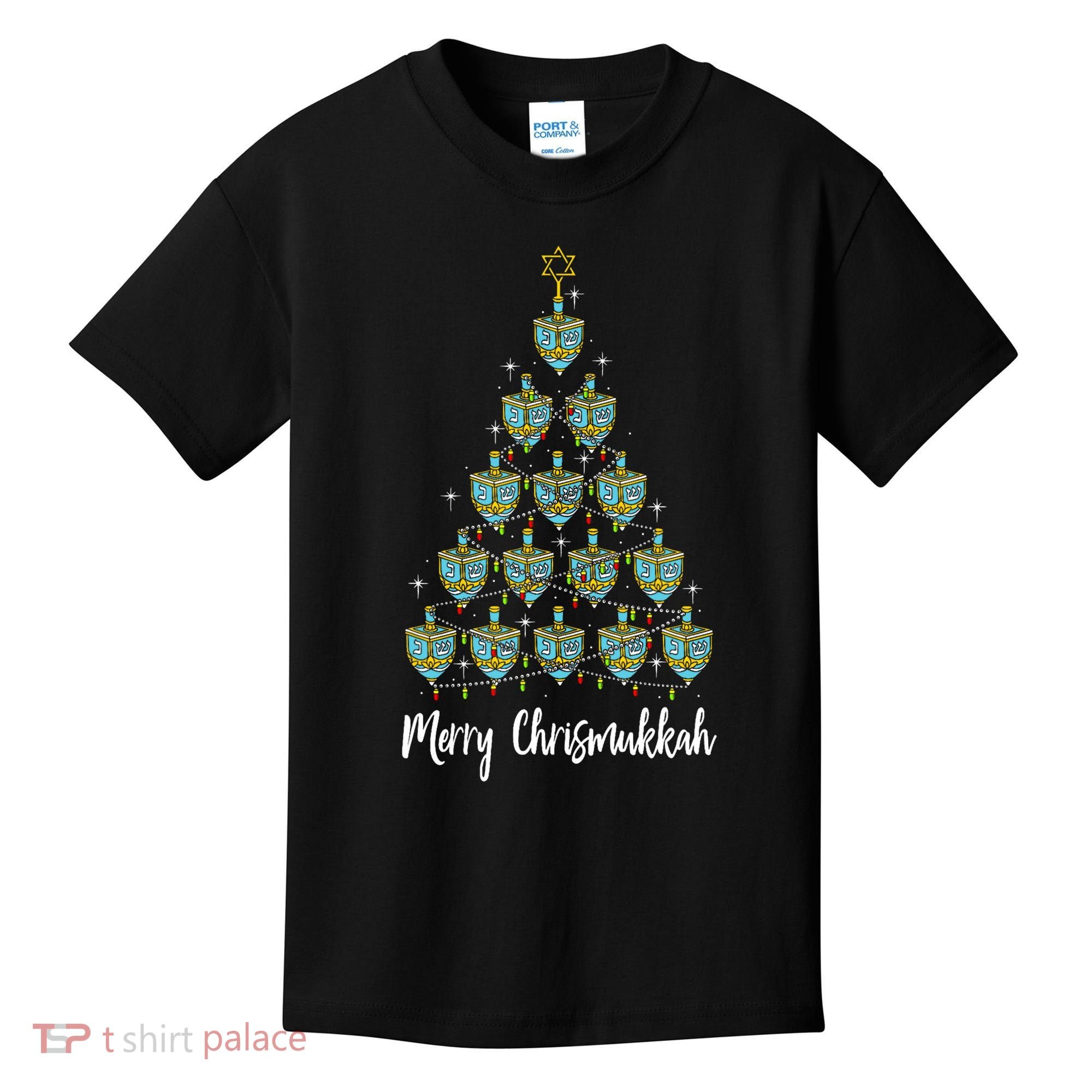 Merry Chrismukkah Hanukkah Dreidel Christmas Tree Chanukah Kids T-Shirt