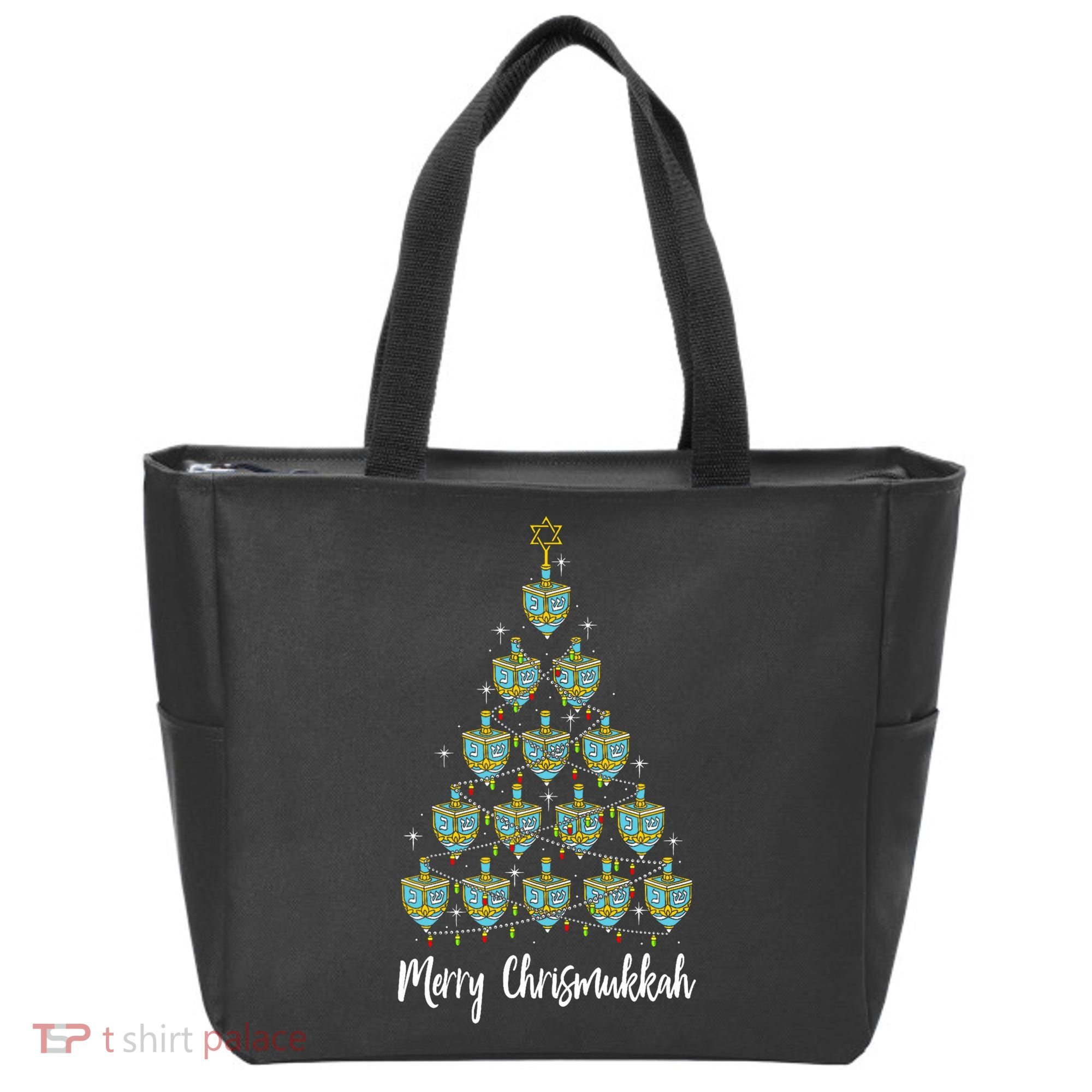 Merry Chrismukkah Hanukkah Dreidel Christmas Tree Chanukah Tote Bag