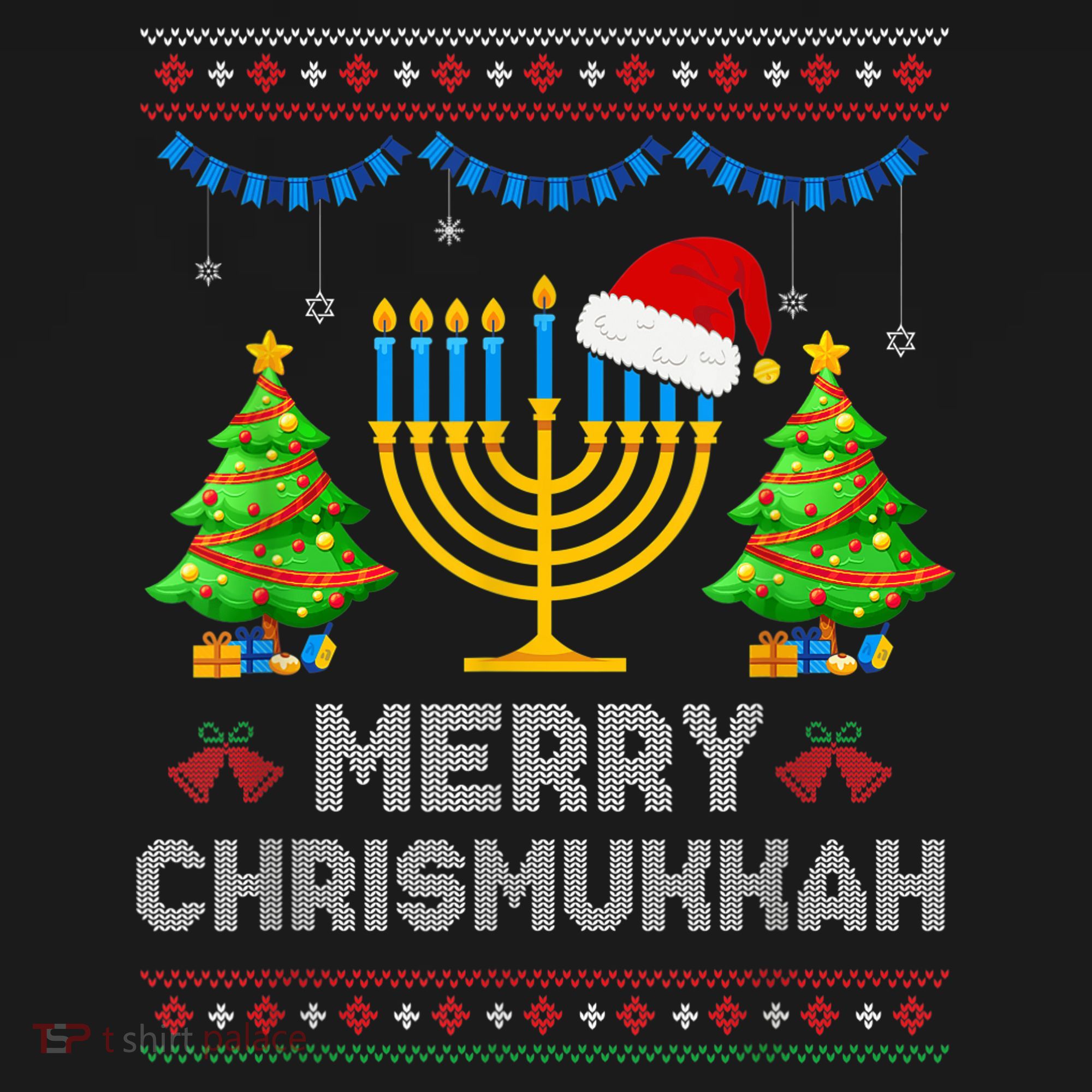 Merry Chrismukkah Happy Hanukkah Christmas Santa Hat Menorah Ornament