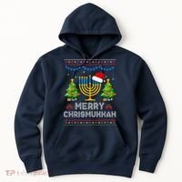 Merry Chrismukkah Happy Hanukkah Christmas Santa Hat Menorah Hoodie thumb 0