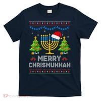 Merry Chrismukkah Happy Hanukkah Christmas Santa Hat Menorah T-Shirt thumb 0