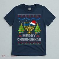 Merry Chrismukkah Happy Hanukkah Christmas Santa Hat Menorah T-Shirt thumb 5