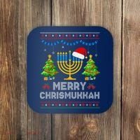 Merry Chrismukkah Happy Hanukkah Christmas Santa Hat Menorah Coaster thumb 0