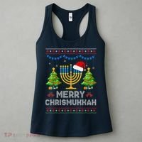 Merry Chrismukkah Happy Hanukkah Christmas Santa Hat Menorah Women's Tank Top thumb 3
