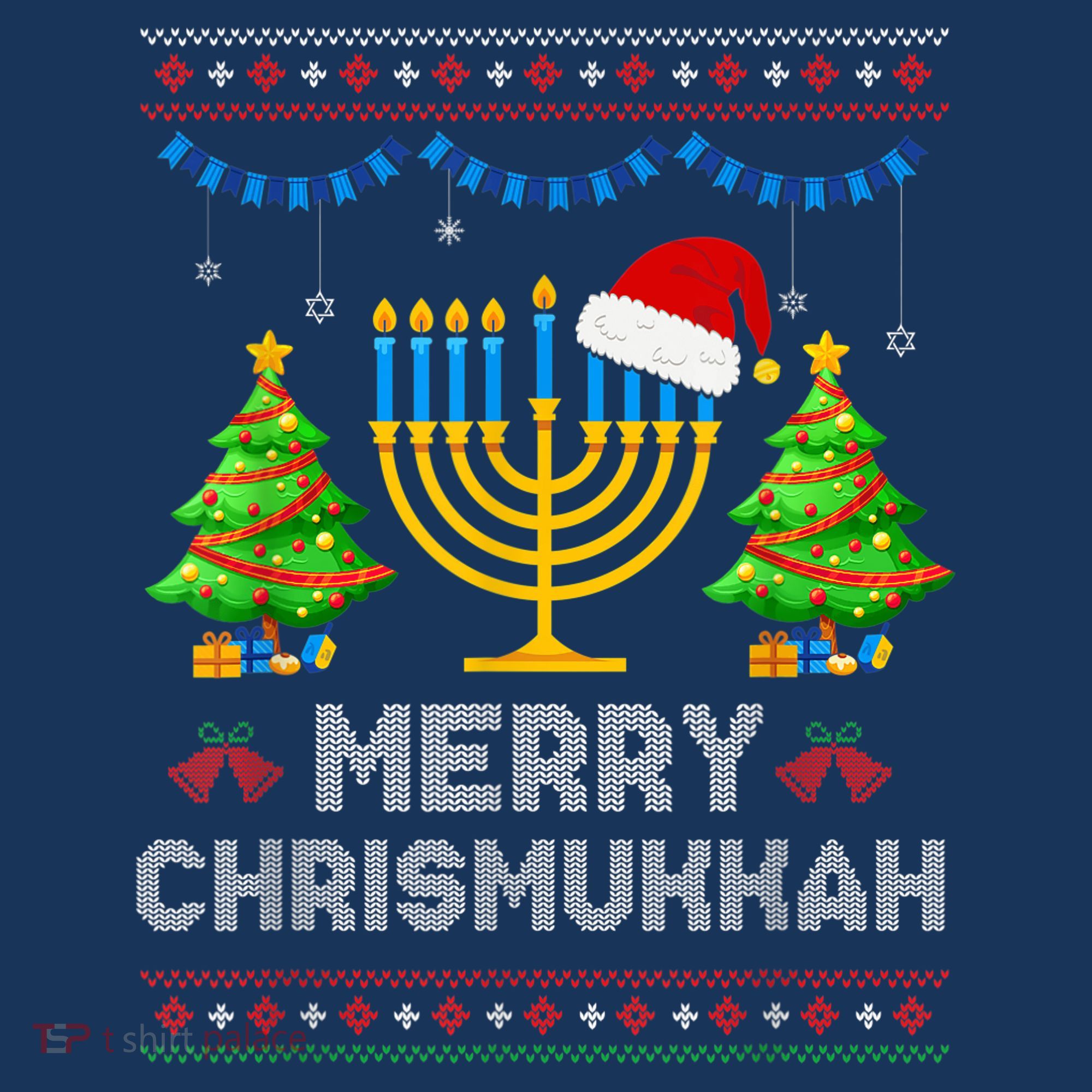 Merry Chrismukkah Happy Hanukkah Christmas Santa Hat Menorah Baby Bodysuit