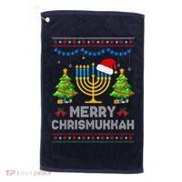 Merry Chrismukkah Happy Hanukkah Christmas Santa Hat Menorah Golf Towel thumb 0