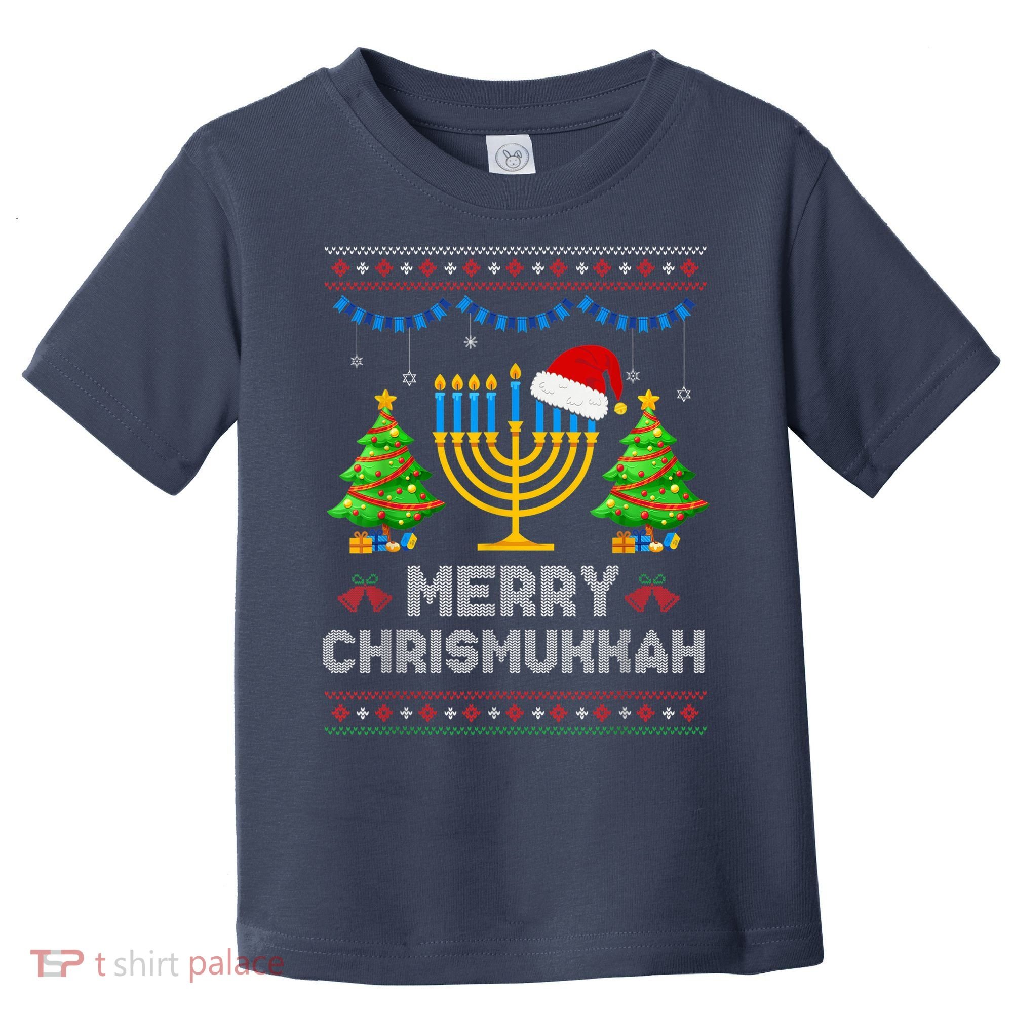 Merry Chrismukkah Happy Hanukkah Christmas Santa Hat Menorah Toddler T-Shirt