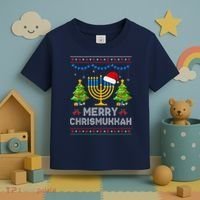 Merry Chrismukkah Happy Hanukkah Christmas Santa Hat Menorah Toddler T-Shirt thumb 3