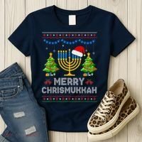 Merry Chrismukkah Happy Hanukkah Christmas Santa Hat Menorah Women's T-Shirt thumb 3