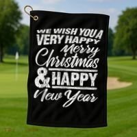 Merry Christmas Happy New Year Golf Towel thumb 1