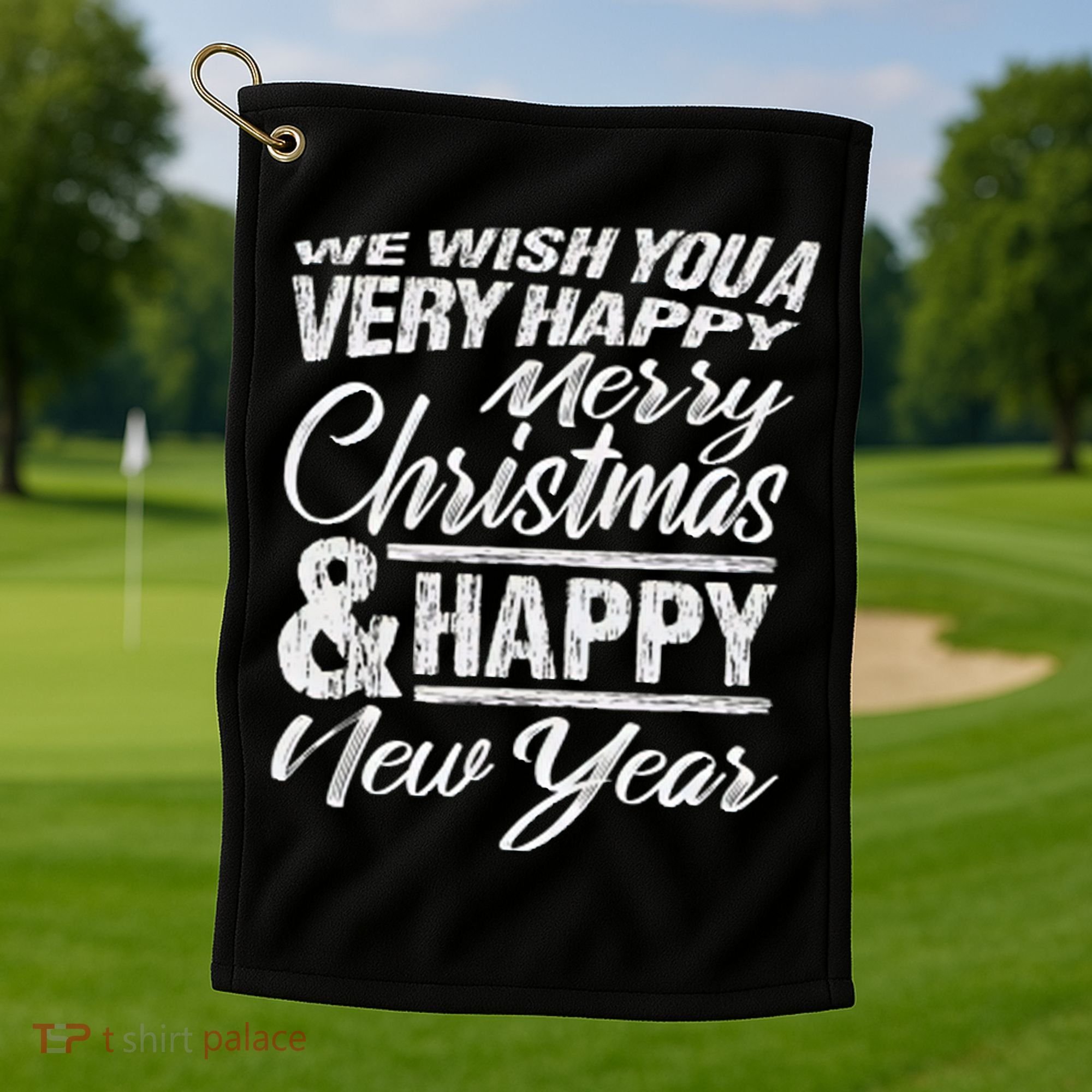 Merry Christmas Happy New Year Golf Towel