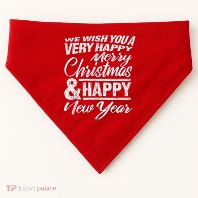 Merry Christmas Happy New Year USA-Made Doggie Bandana