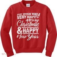 Merry Christmas Happy New Year Kids Sweatshirt thumb 0