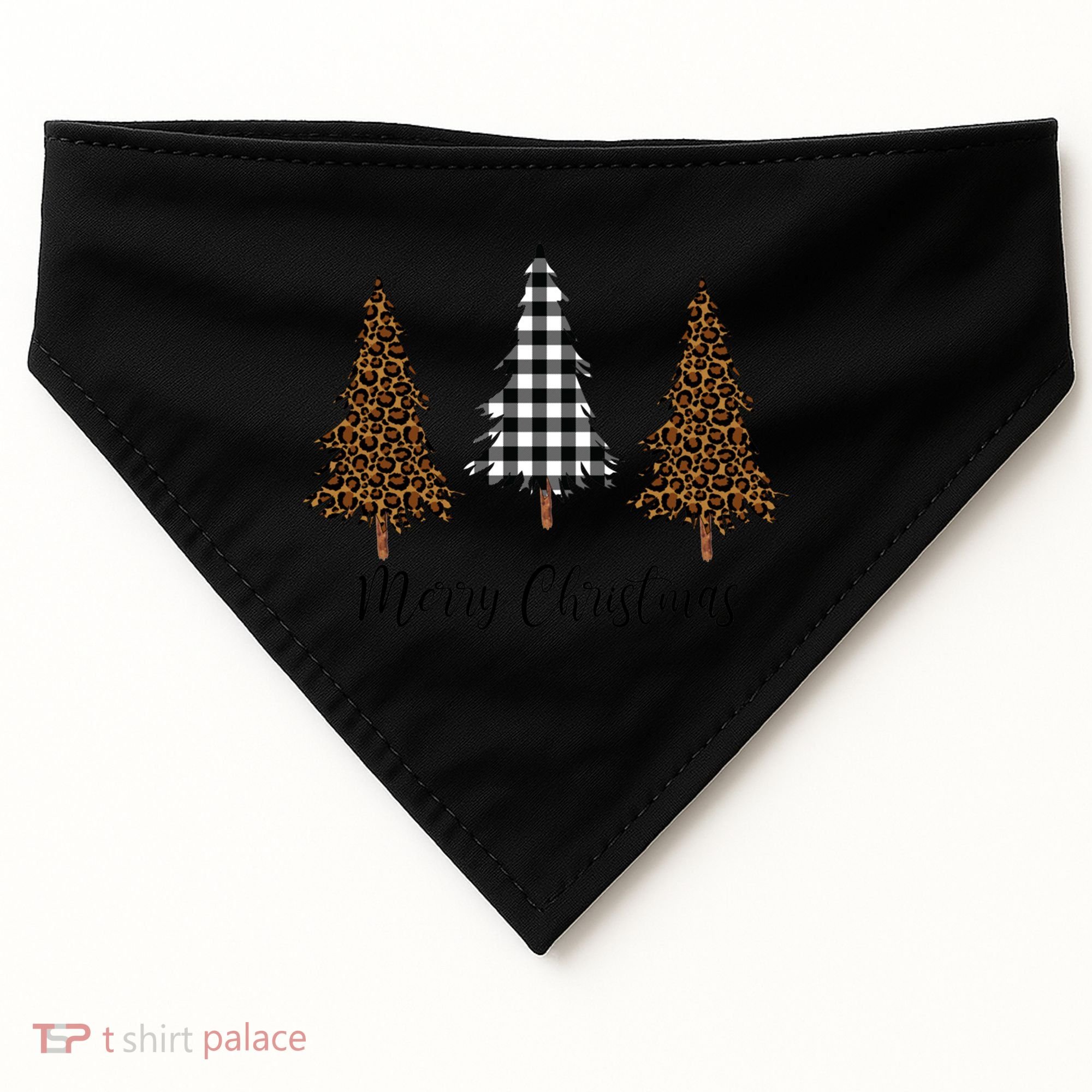 Merry Christmas Holiday Plaid Christmas Tree And Leopard Print Gift USA-Made Doggie Bandana