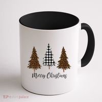 Merry Christmas Holiday Plaid Christmas Tree And Leopard Print Gift Coffee Mug thumb 1