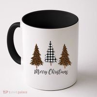 Merry Christmas Holiday Plaid Christmas Tree And Leopard Print Gift Coffee Mug thumb 0