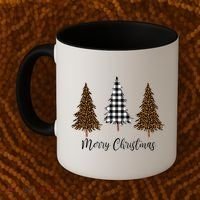 Merry Christmas Holiday Plaid Christmas Tree And Leopard Print Gift Coffee Mug thumb 2