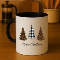 Merry Christmas Holiday Plaid Christmas Tree And Leopard Print Gift Coffee Mug thumb 4