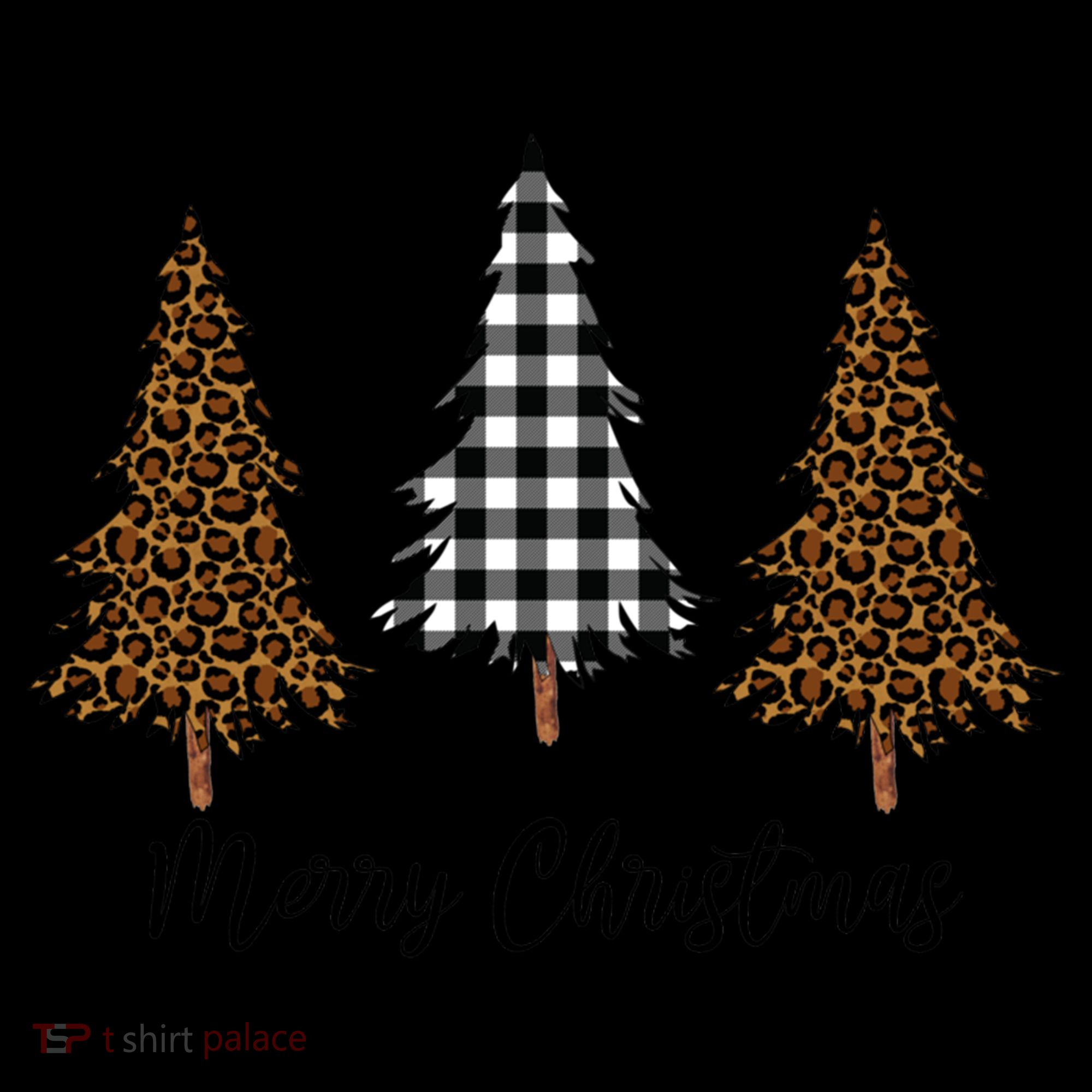 Merry Christmas Holiday Plaid Christmas Tree And Leopard Print Gift Women's Hoodie
