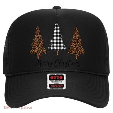 Merry Christmas Holiday Plaid Christmas Tree And Leopard Print Gift Hat
