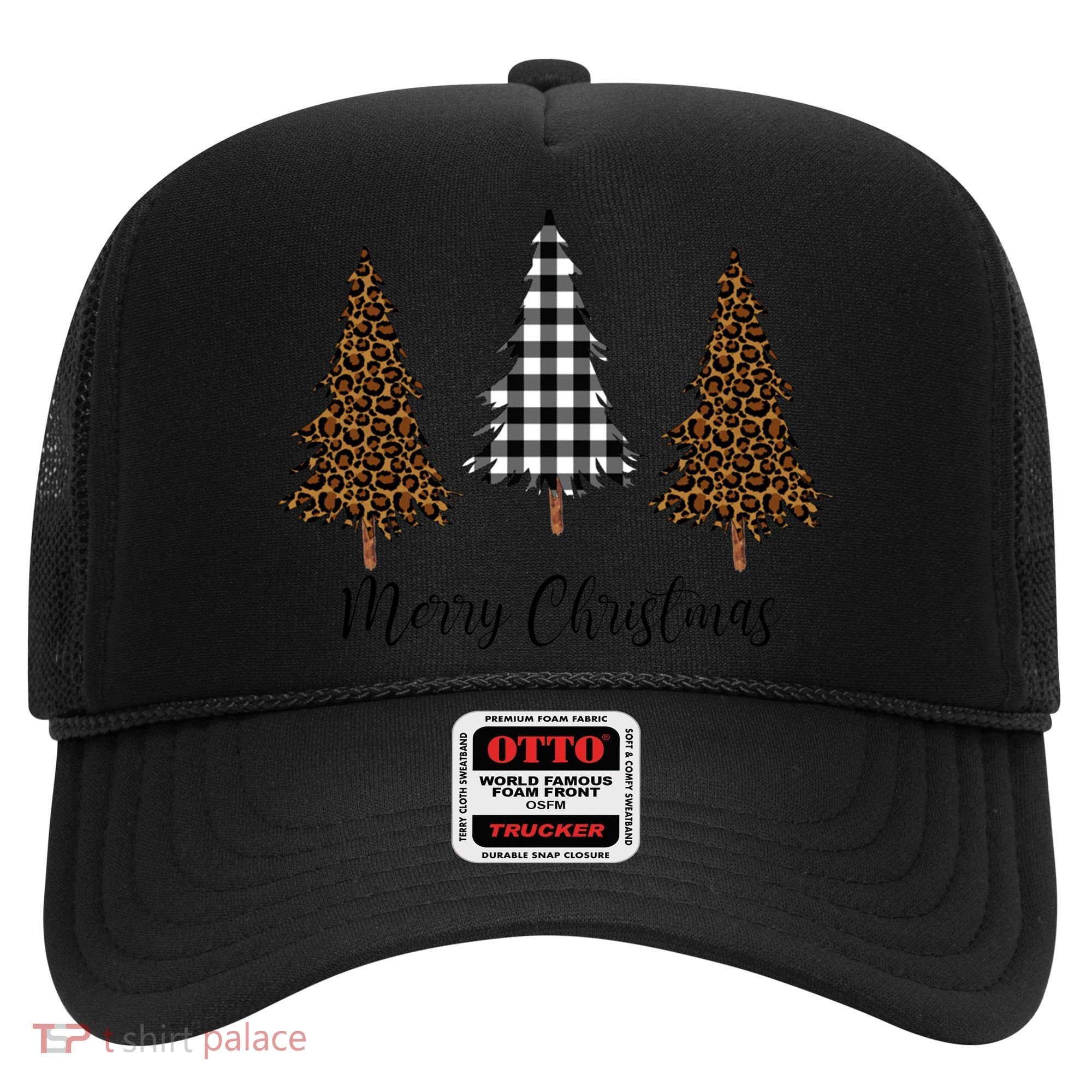 Merry Christmas Holiday Plaid Christmas Tree And Leopard Print Gift Hat